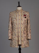 Beige mens Kashmiri embroidered jacket indo western