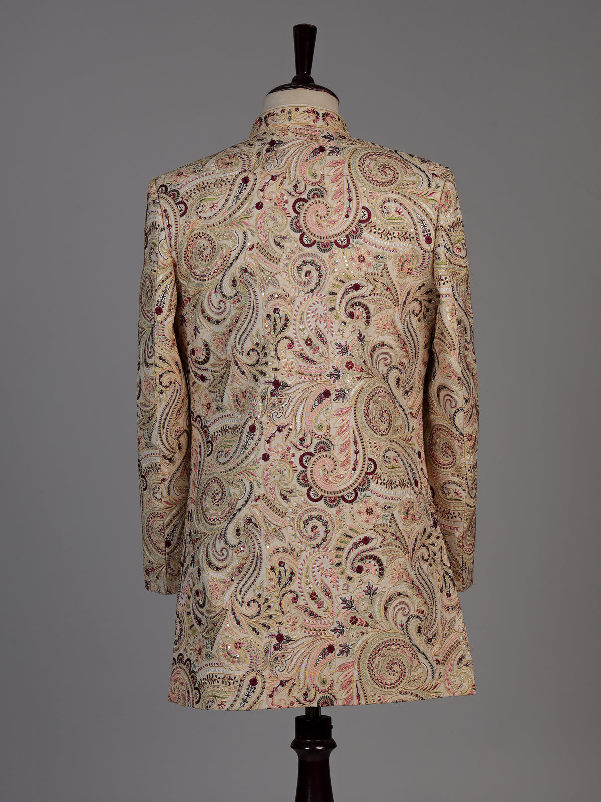 Beige mens Kashmiri embroidered jacket indo western