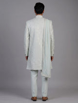 Sky blue mens paisley achkan indo western