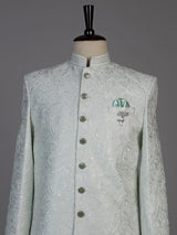 Sky blue mens paisley achkan indo western