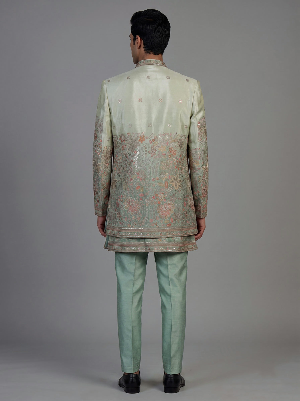 Sea green mens ombre foliage indo western