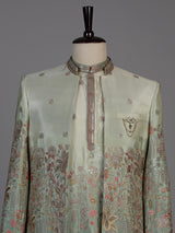 Sea green mens ombre foliage indo western