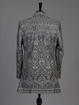 Grey mens damask brocade jacket indo western