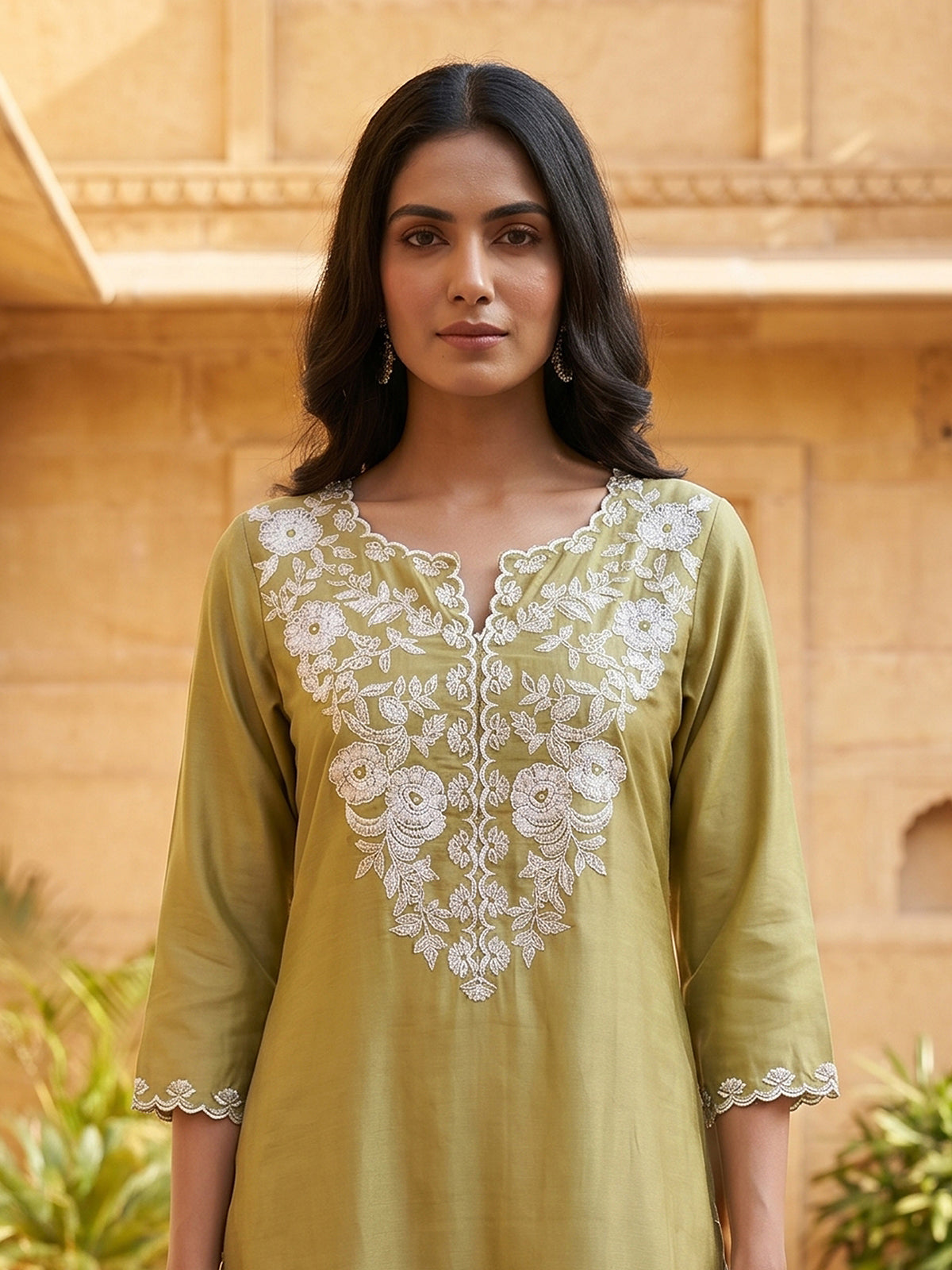 Green cotton silk women vibrant peacock kurti set