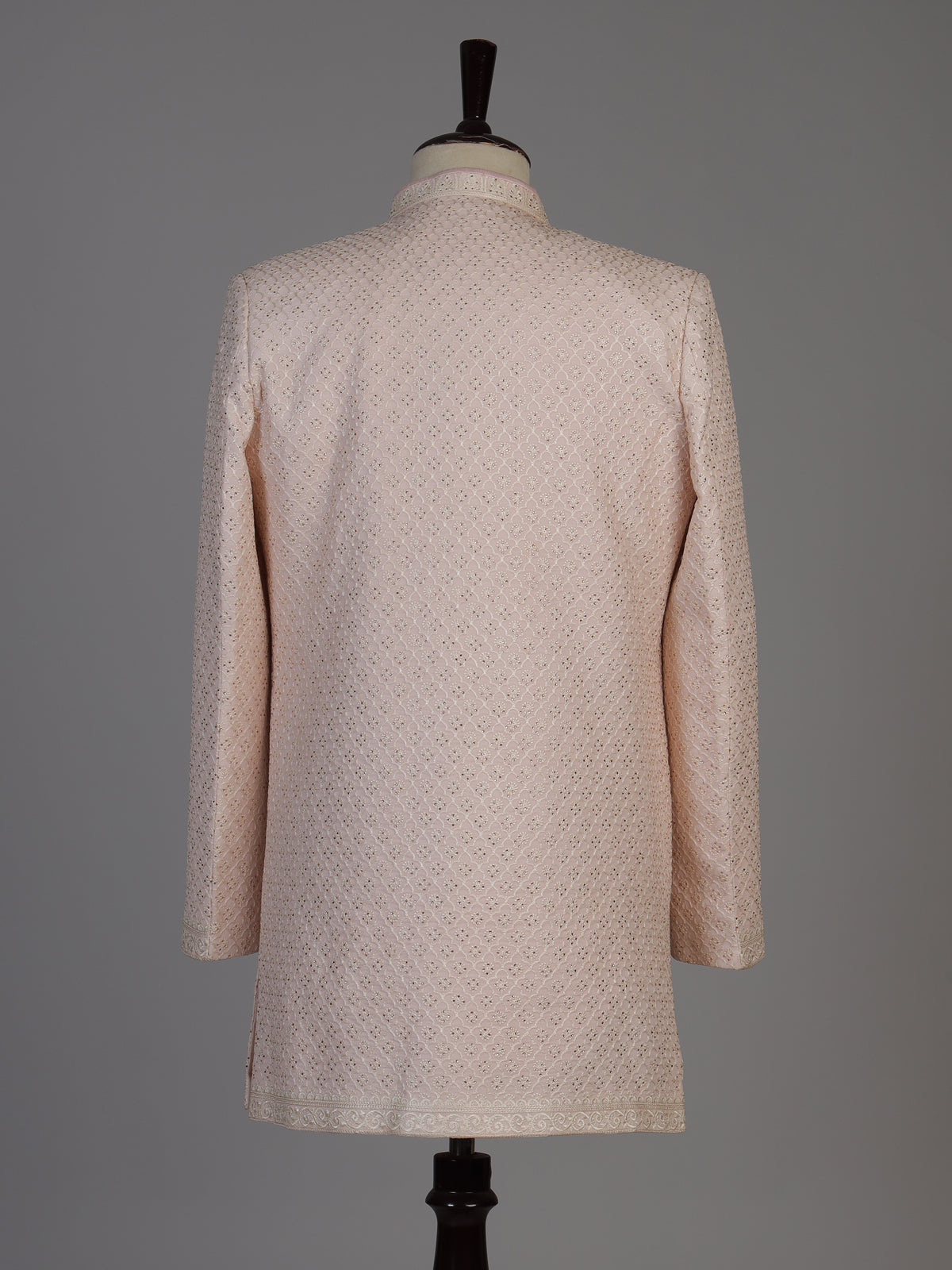 Pink jacquard silk jacket sherwani for men