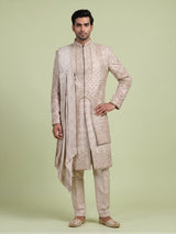 Pink embellished silk crepe sherwani for men