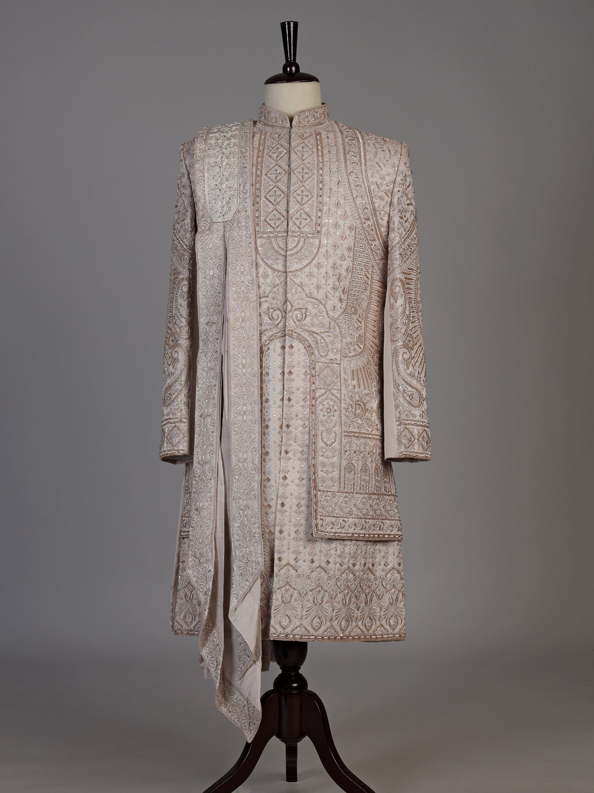 Pink embellished silk crepe sherwani for men