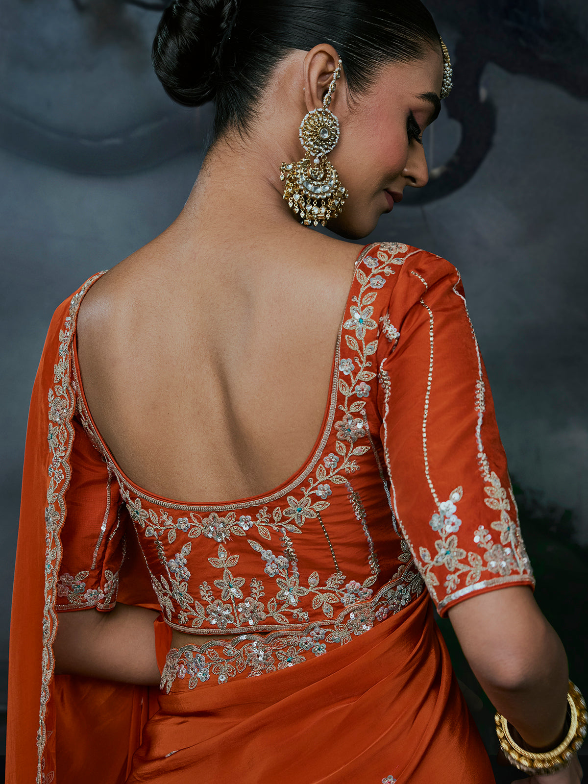 Orange women festive tissue organza saree