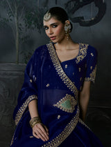 Blue women elegant tissue organza saree