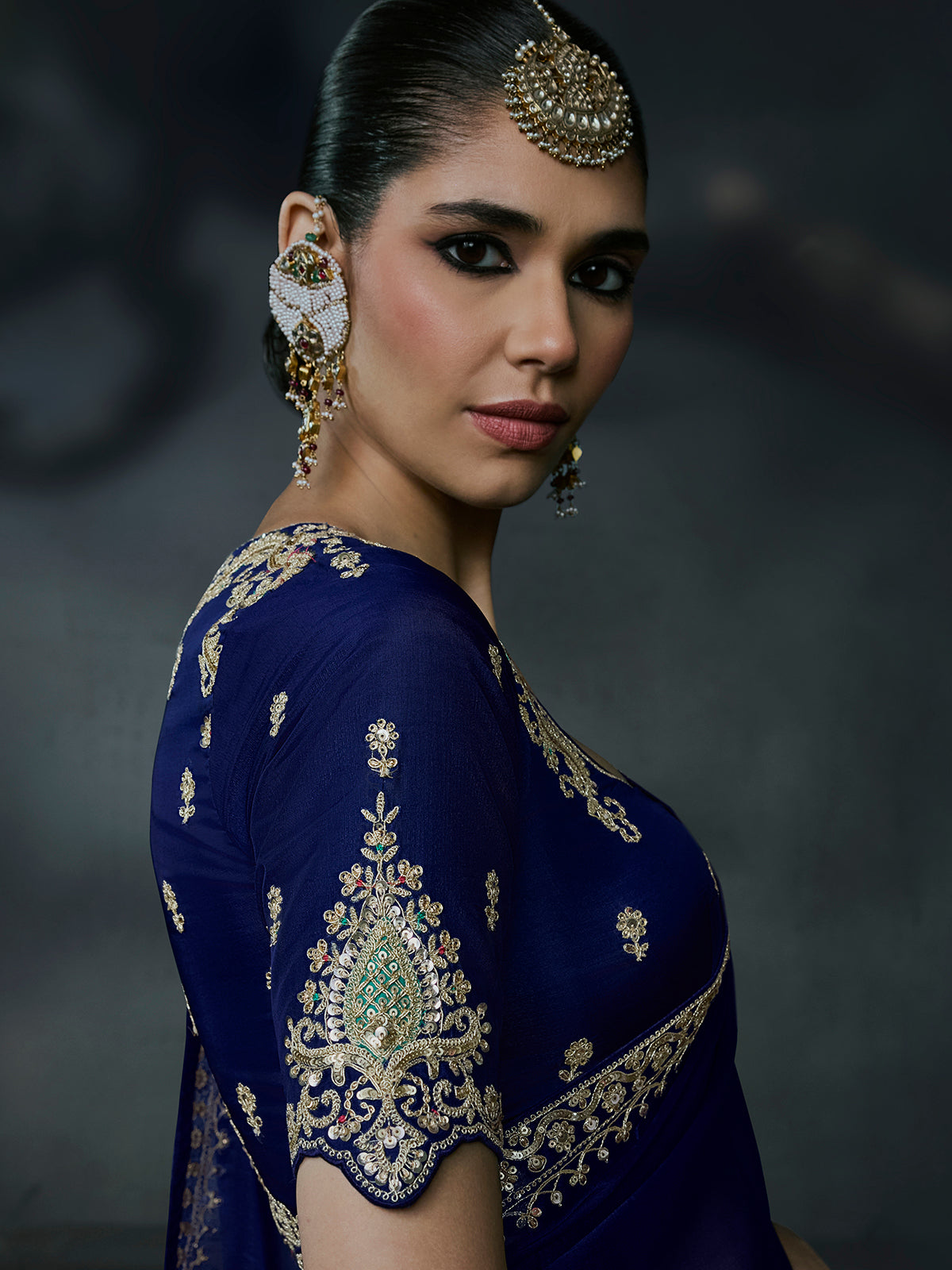 Blue women elegant tissue organza saree
