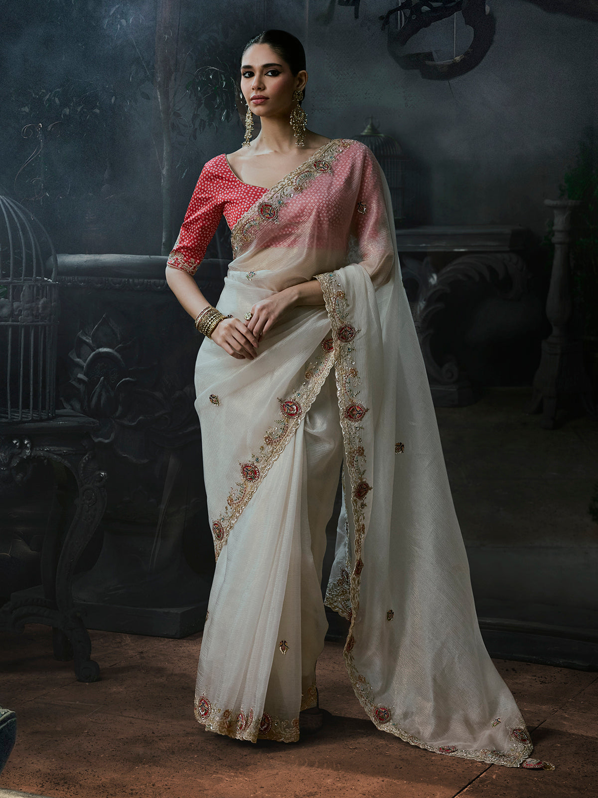 White women regal tissue organza saree