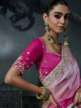 Pink women shaded tissue organza saree