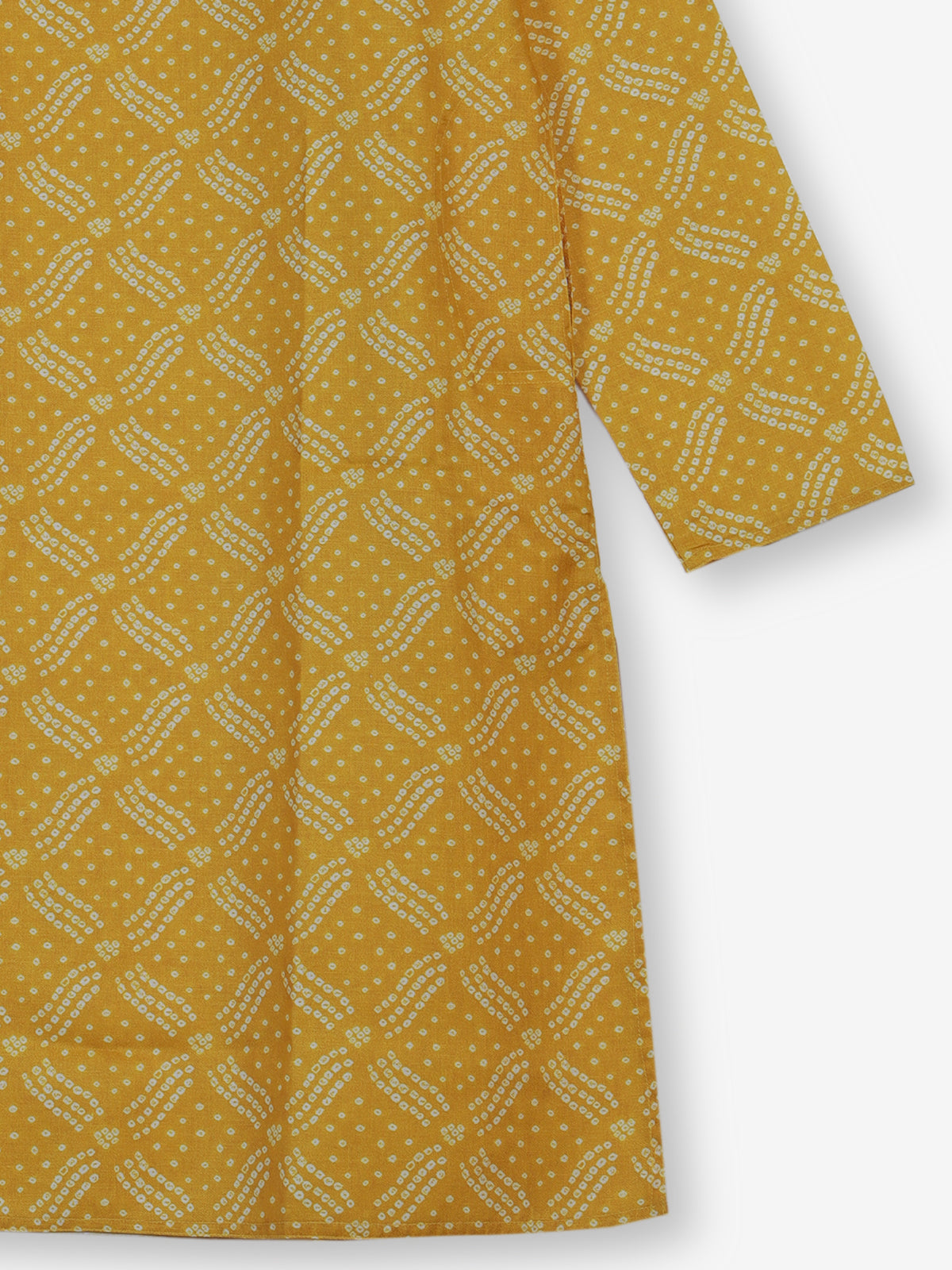 Mustard yellow silk bandhani printed kurta suit for haldi for men