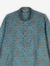 Light blue floral silk kurta suit for festive celebrations for men