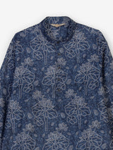 Blue silk printed kurta suit for festive celebrations for men