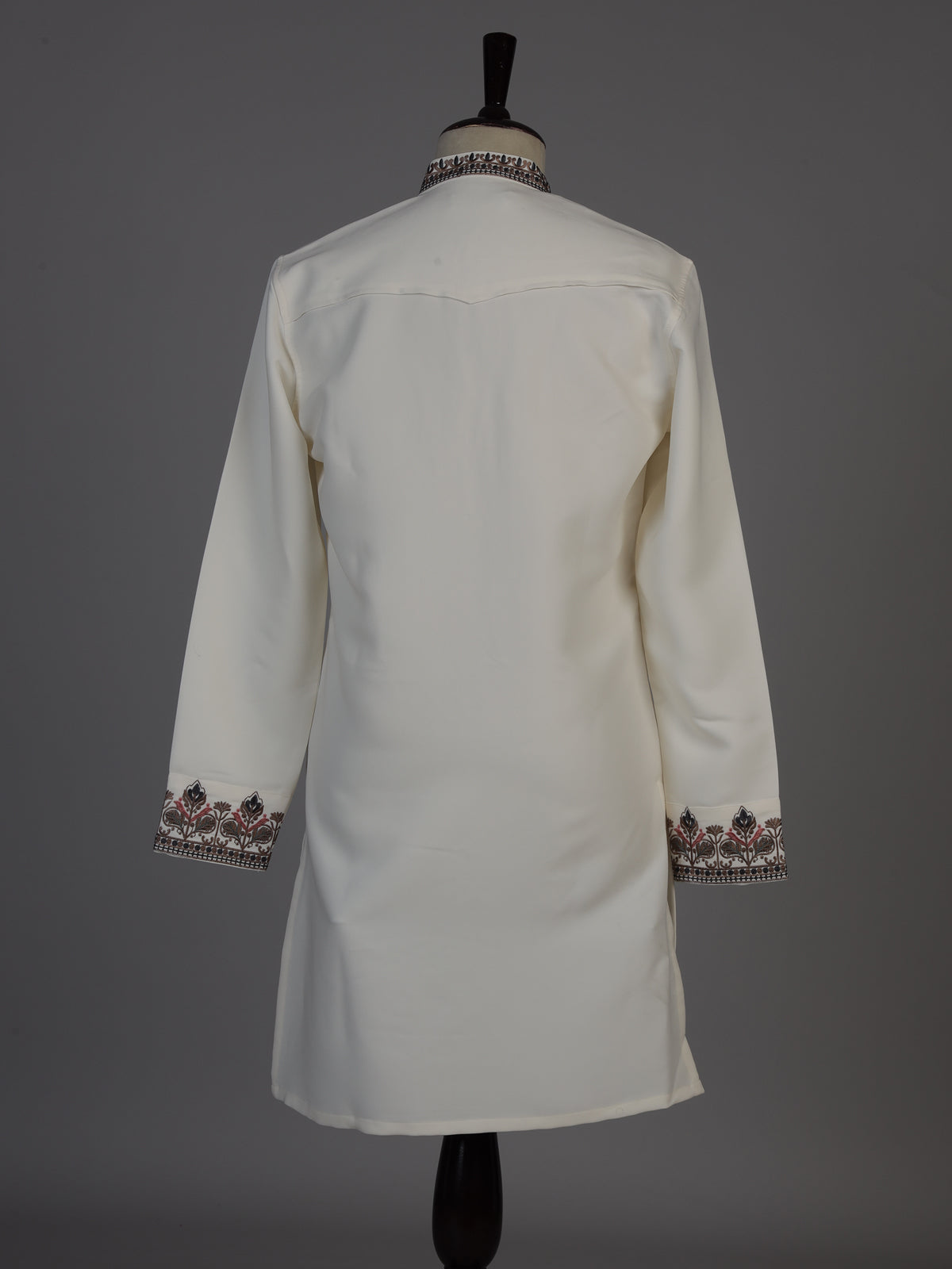 Cream silk blend kurta suit with embroidery and sequins for men