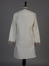 Cream silk blend kurta suit with embroidery and sequins for men