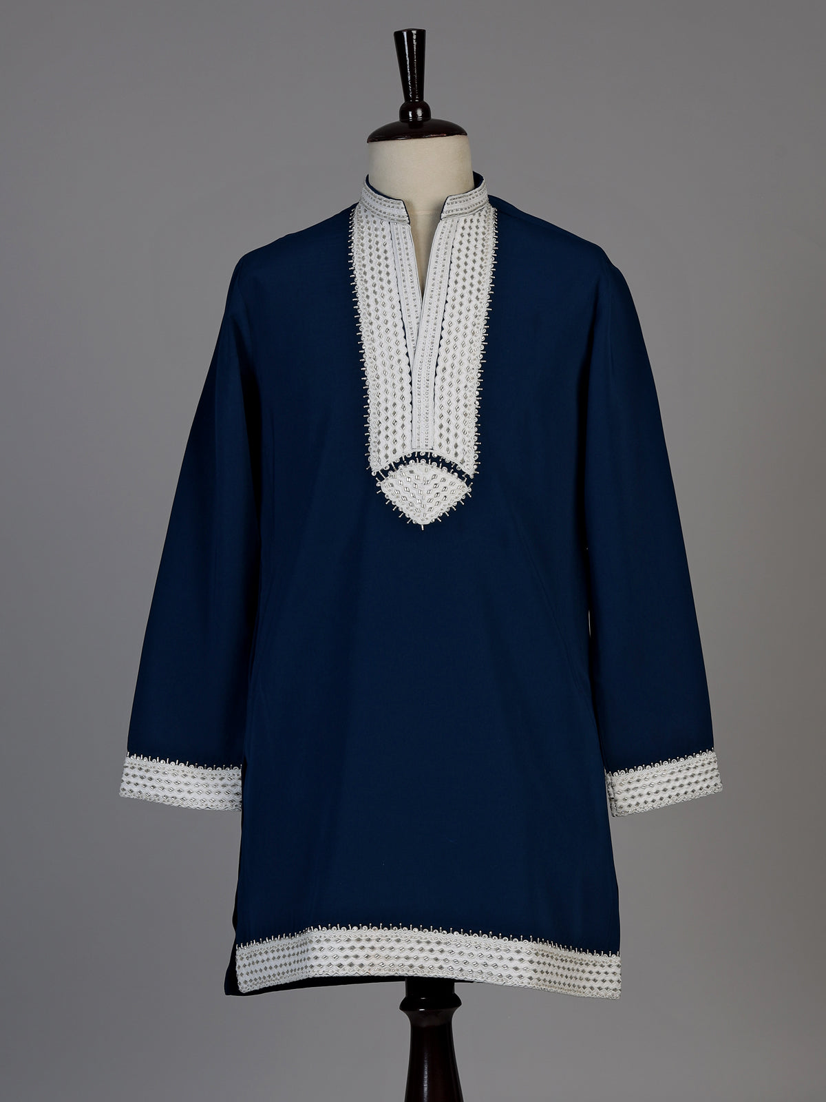 Navy silk blend kurta suit with cutdana beads diamond embellishments for men