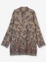 Beige tusser georgette kurta suit with embroidery and sequins for men