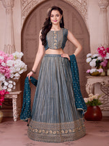 Steel blue embroidered girls lehenga choli