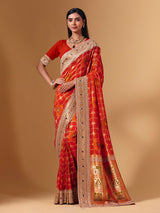 Orange georgette saree with sparkling animal motif detailing