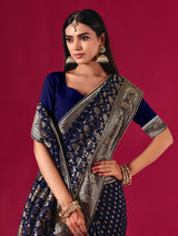 Royal blue dola silk saree with zari butti elegance