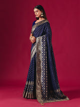 Royal blue dola silk saree with zari butti elegance