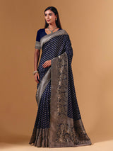 Navy dola silk saree with elephant motif zari detailing
