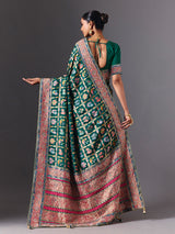Rama green modal silk saree with mirror animal motif detailing