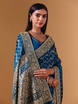 Royal blue modal silk saree with luxurious zari butti work