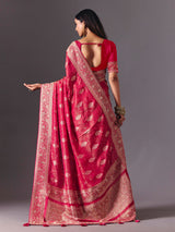 Rani pink satin silk saree with exquisite zari butta detailing