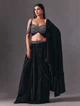 Black satin silk ready to wear saree with cutdana embellishments