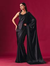 Black satin silk ready to wear saree with diamond elegance