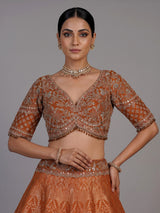 Orange banarasi silk wedding wear lehenga choli with dupatta