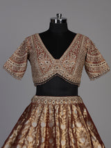 Rust brown banarasi jacquard lehenga choli with dupatta