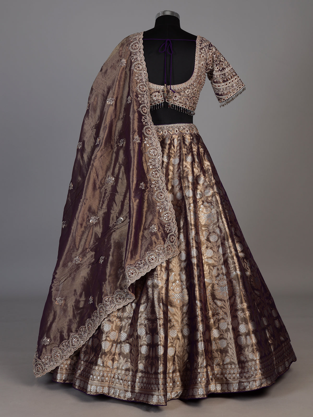 Purple banarasi jacquard lehenga choli with dupatta