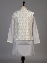 Grey silk waistcoat set for men with subtle sequin threadwork
