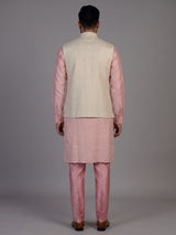 Pink linen waistcoat set for men with intricate zardosi embellishments