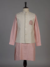 Pink linen waistcoat set for men with intricate zardosi embellishments
