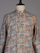 Beige silk printed kurta suit for men traditional elegance