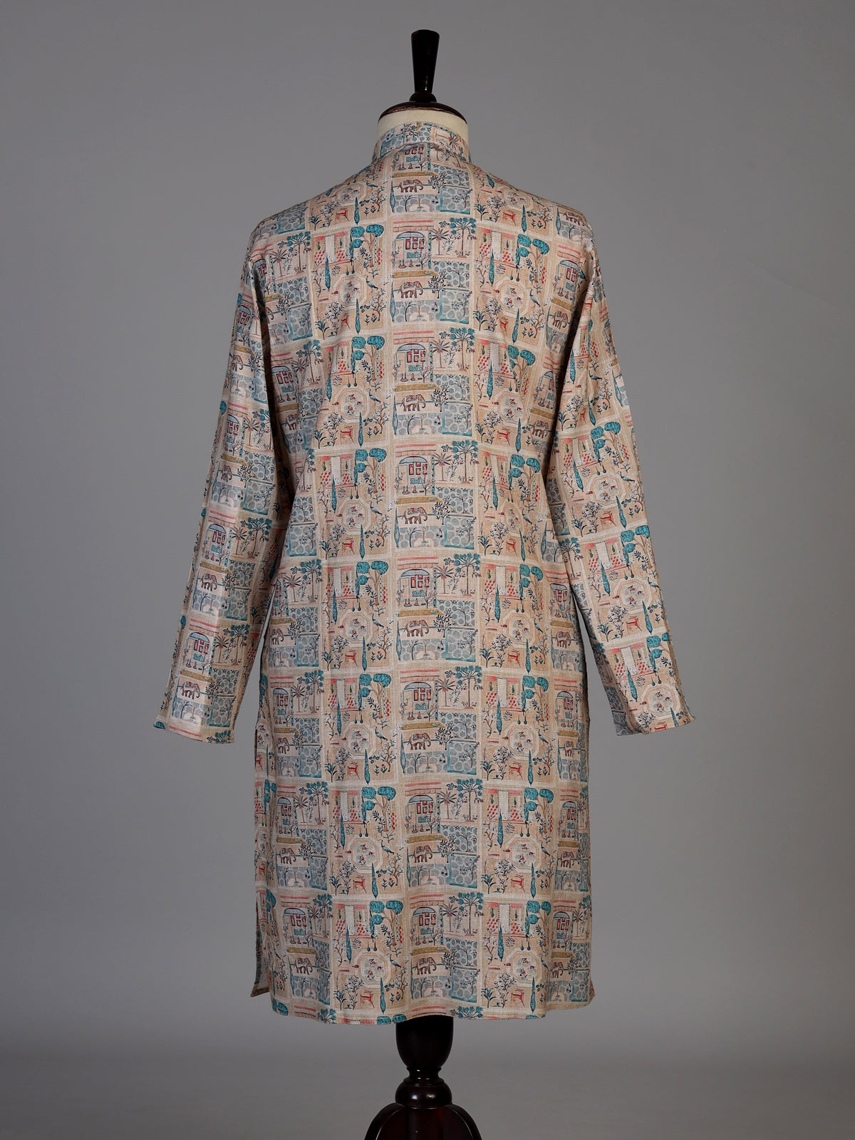Beige silk printed kurta suit for men traditional elegance
