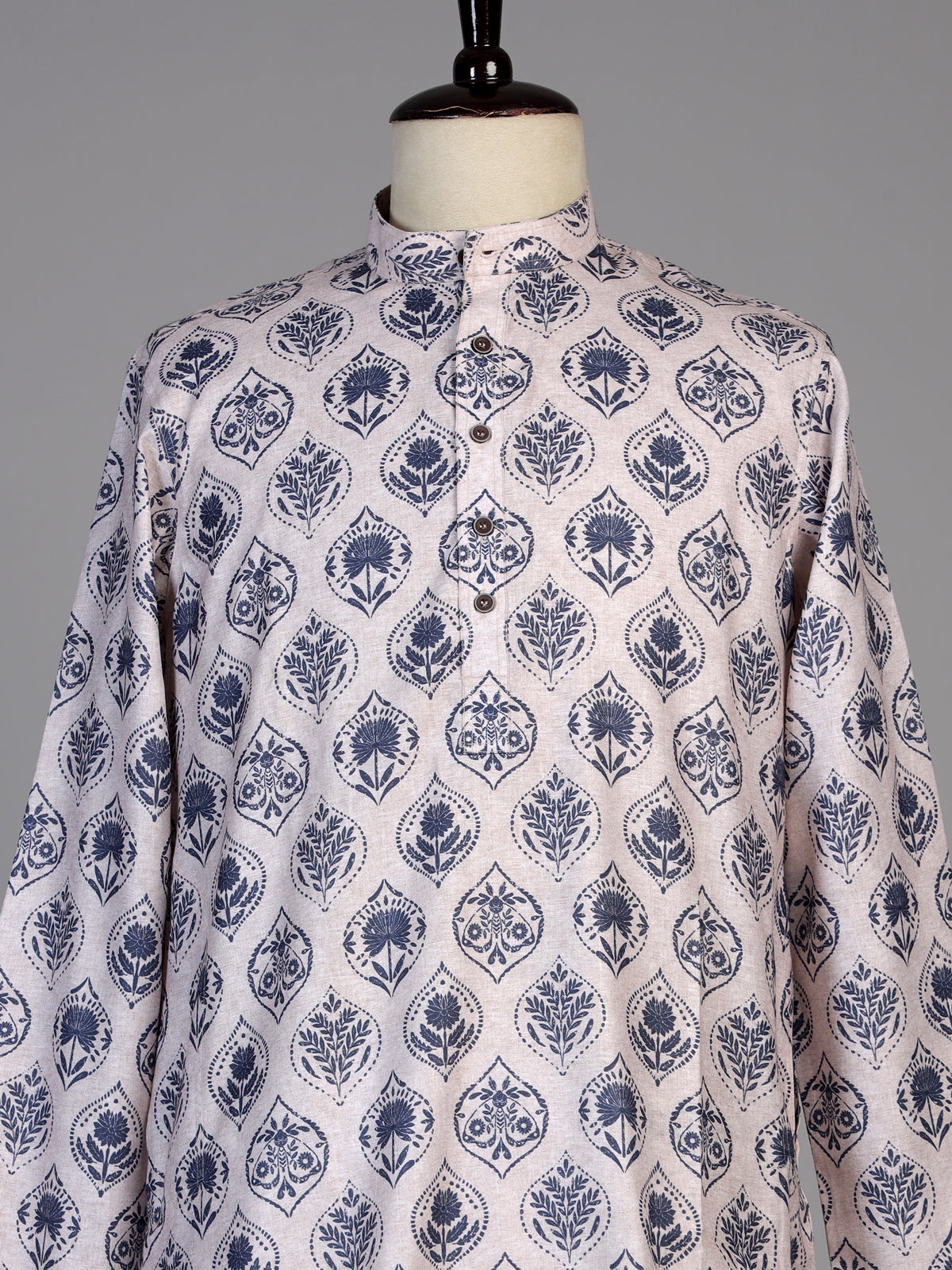 Off white cotton silk printed kurta suit for men