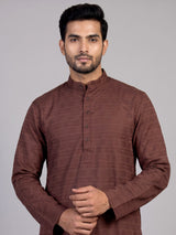 Brown cotton thread detailed kurta suit for men celebrations