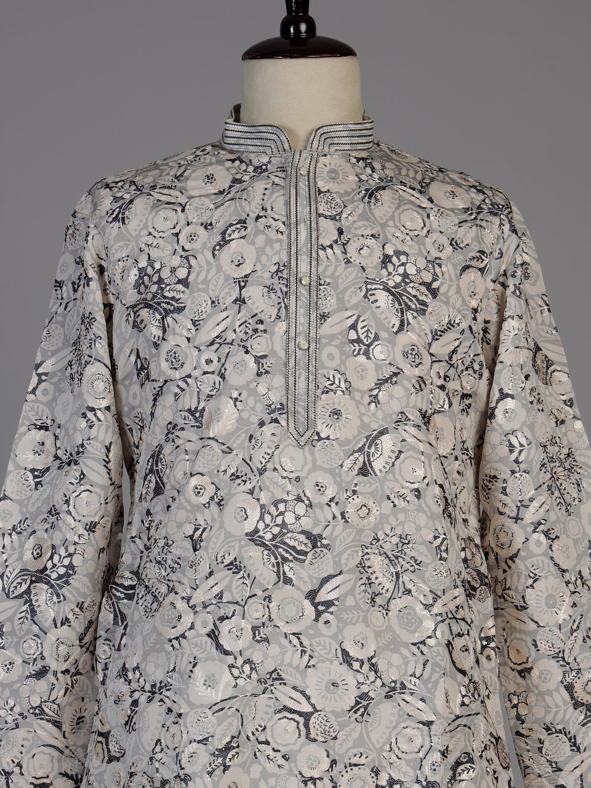 Beige cotton floral kurta suit for men graceful celebrations