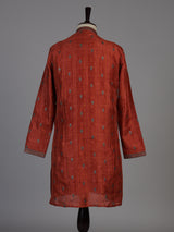 Orange silk blend embroidered butti kurta suit for men
