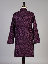 Wine cotton floral embroidered kurta suit for men