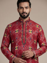 Deep rani pink silk bandhani kurta suit for men