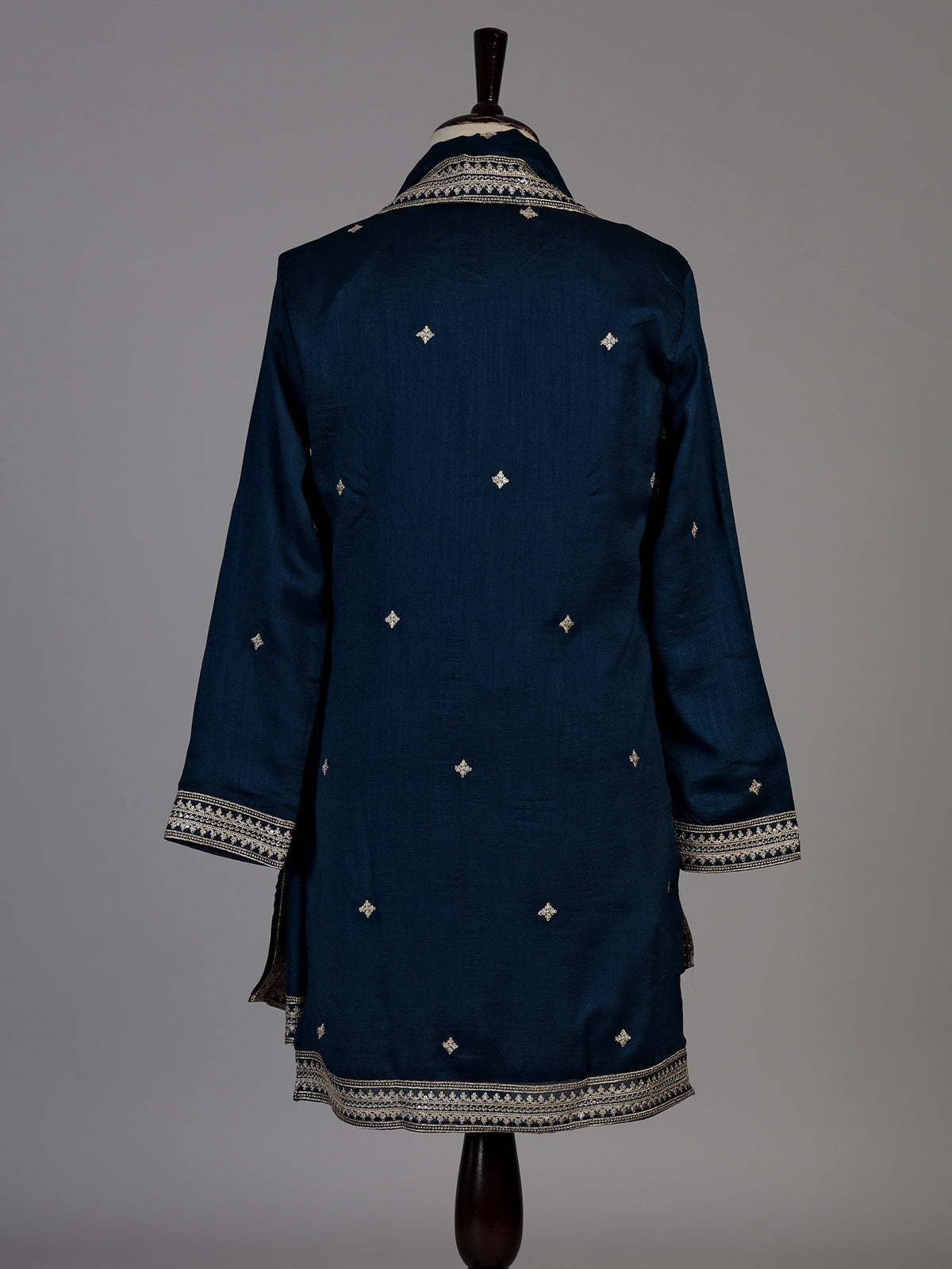 Peacock blue matka silk blend kurta suit for men