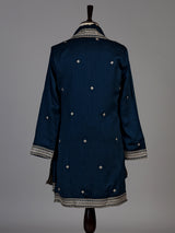 Peacock blue matka silk blend kurta suit for men