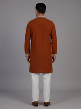 Rust orange viscose georgette kurta suit for men
